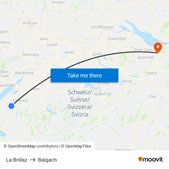 La Brillaz to Balgach map