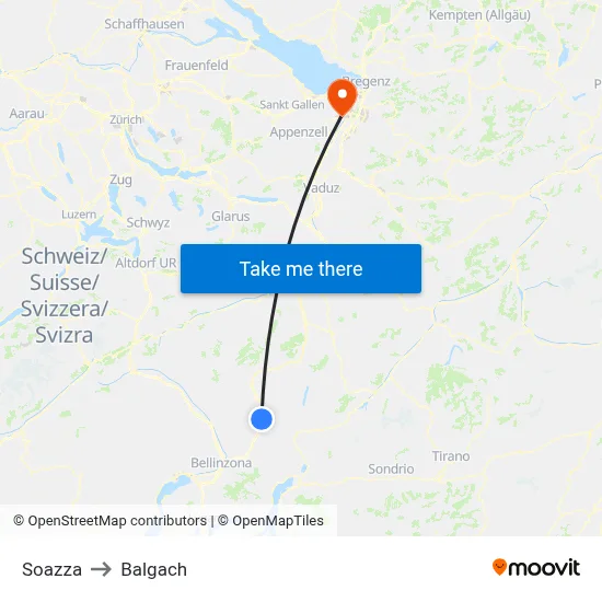 Soazza to Balgach map