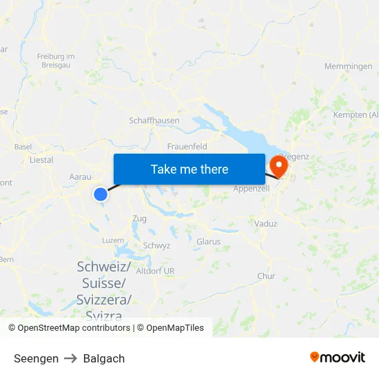 Seengen to Balgach map