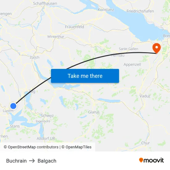 Buchrain to Balgach map