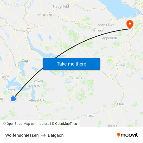 Wolfenschiessen to Balgach map