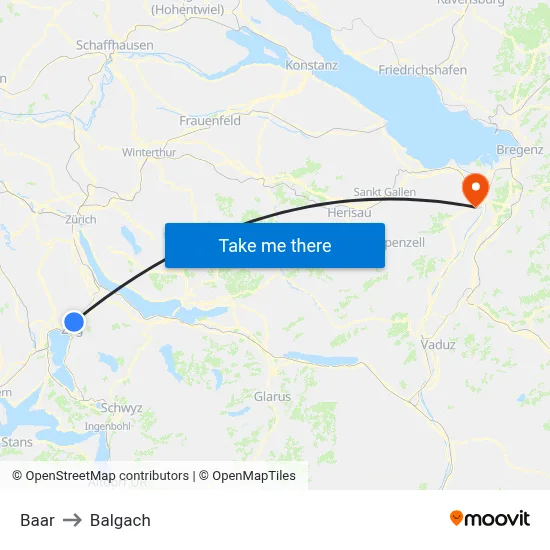 Baar to Balgach map