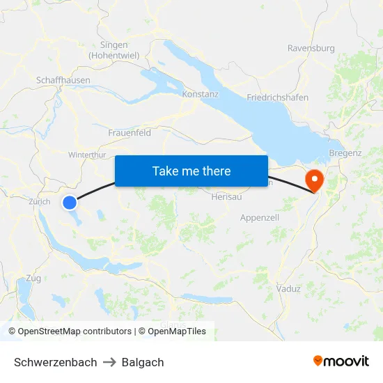 Schwerzenbach to Balgach map