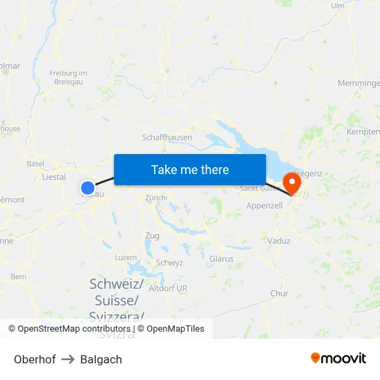 Oberhof to Balgach map