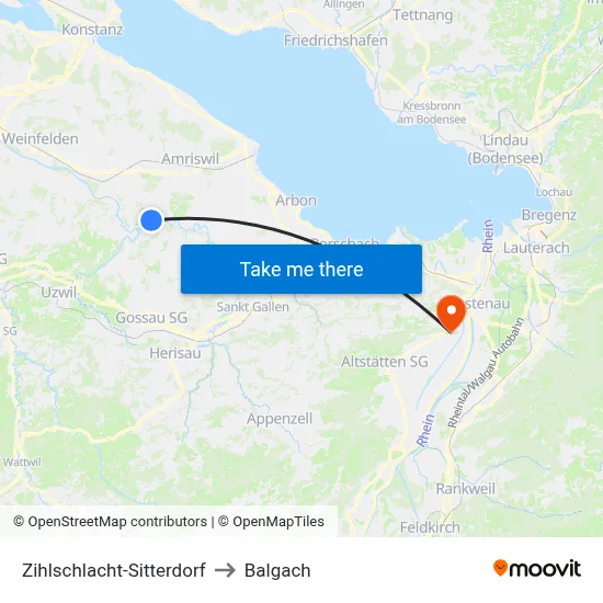 Zihlschlacht-Sitterdorf to Balgach map
