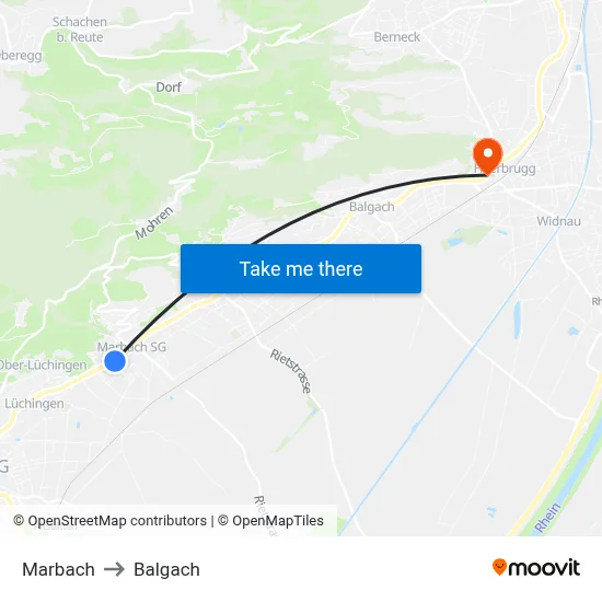 Marbach to Balgach map