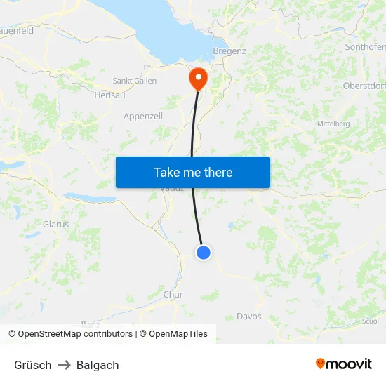 Grüsch to Balgach map