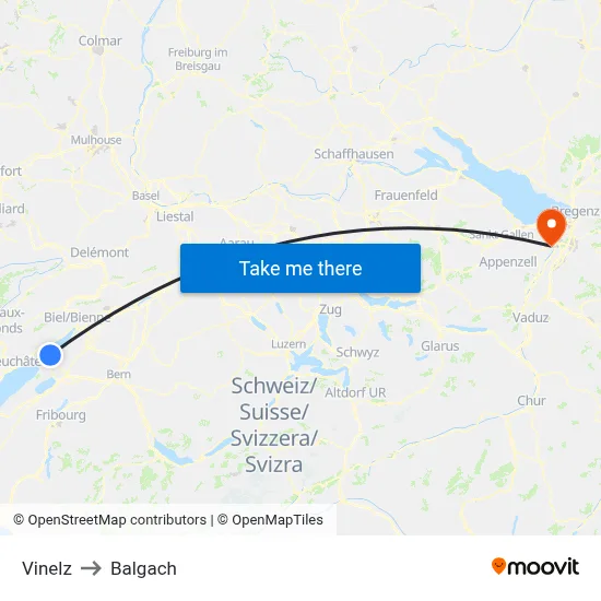 Vinelz to Balgach map