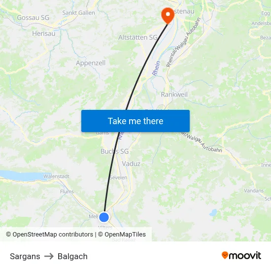 Sargans to Balgach map