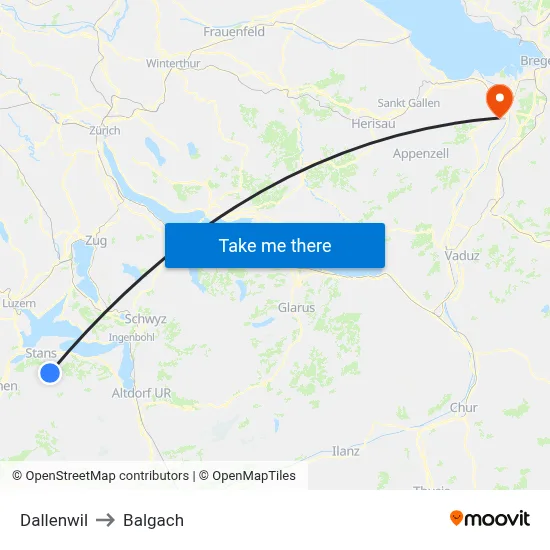 Dallenwil to Balgach map