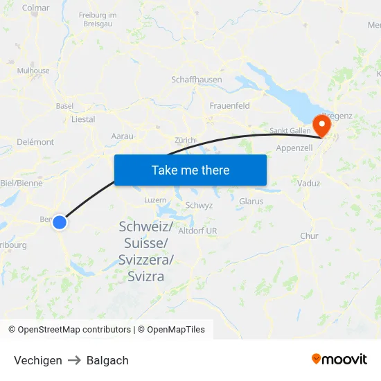 Vechigen to Balgach map