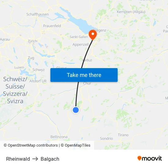 Rheinwald to Balgach map