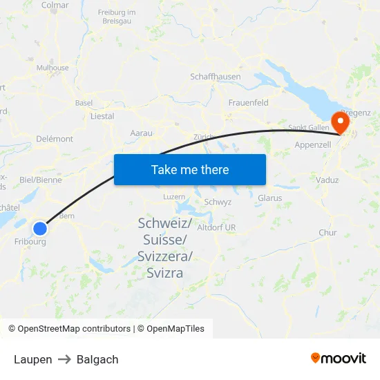 Laupen to Balgach map