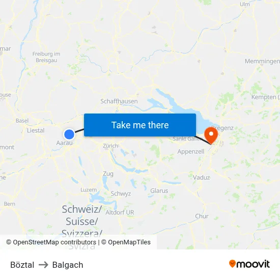 Böztal to Balgach map