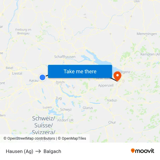 Hausen (Ag) to Balgach map