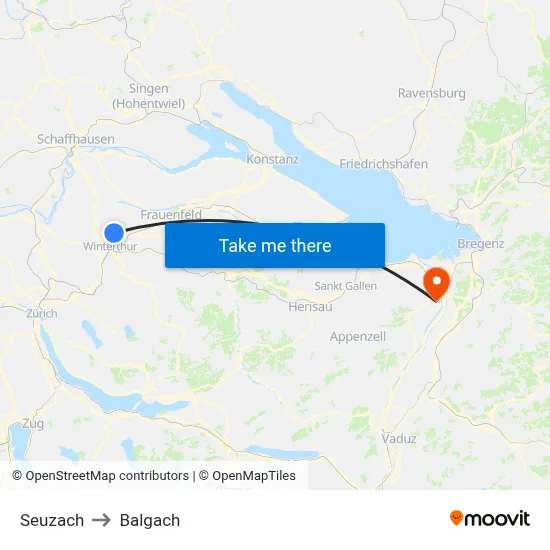 Seuzach to Balgach map
