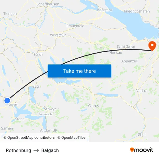 Rothenburg to Balgach map