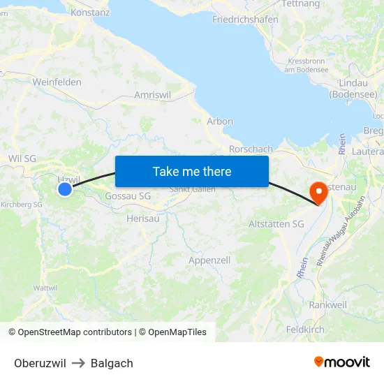 Oberuzwil to Balgach map