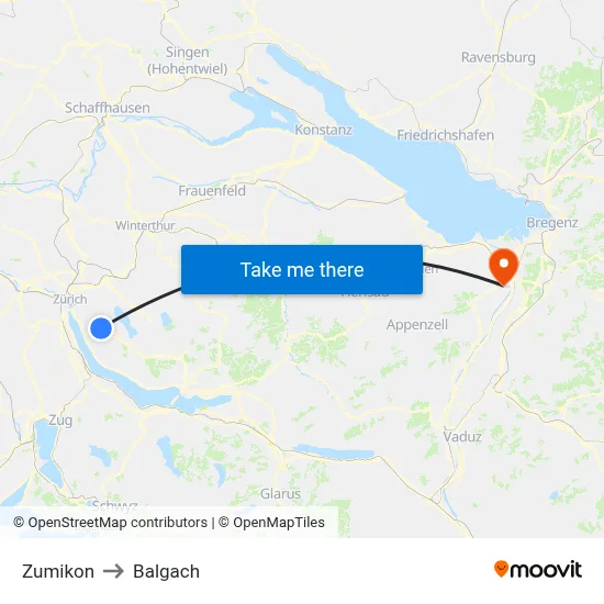 Zumikon to Balgach map