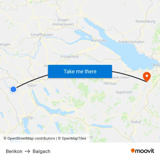 Berikon to Balgach map