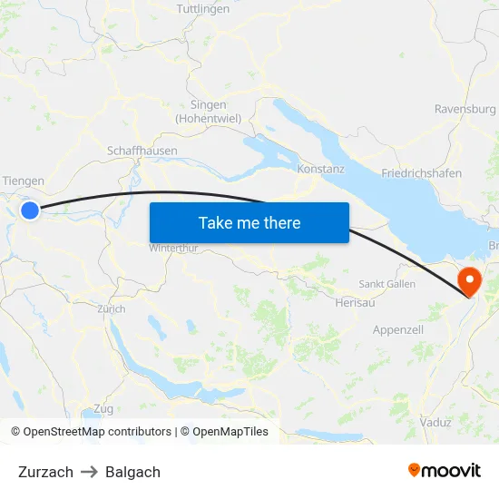 Zurzach to Balgach map