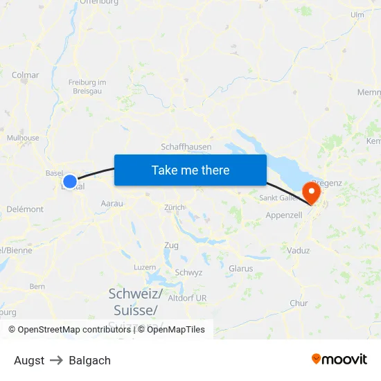 Augst to Balgach map
