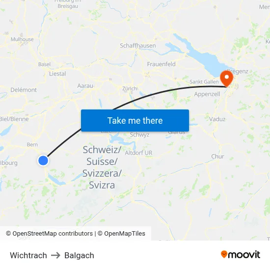 Wichtrach to Balgach map