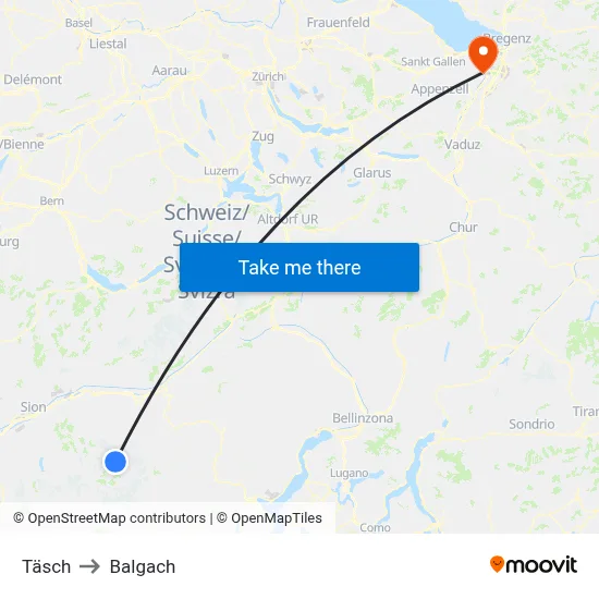 Täsch to Balgach map