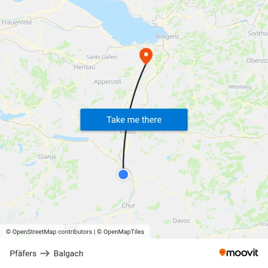 Pfäfers to Balgach map