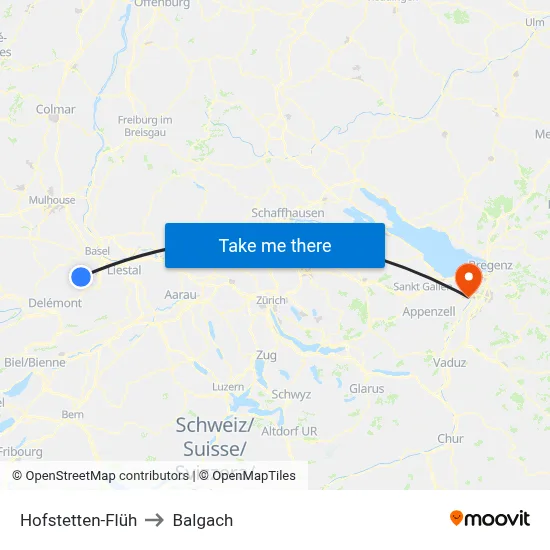 Hofstetten-Flüh to Balgach map