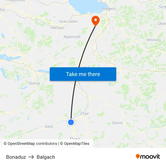 Bonaduz to Balgach map