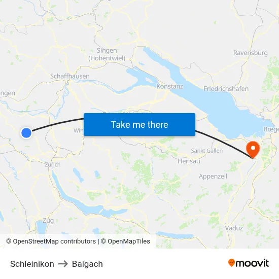 Schleinikon to Balgach map
