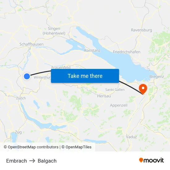 Embrach to Balgach map