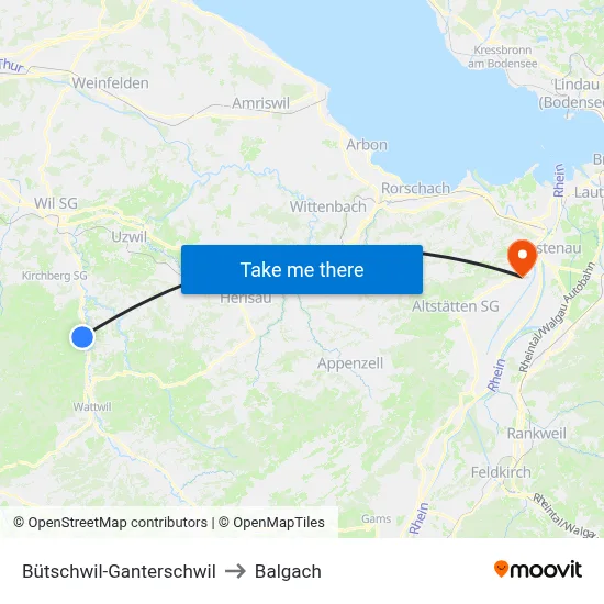 Bütschwil-Ganterschwil to Balgach map