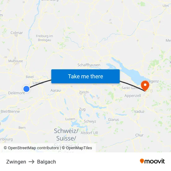 Zwingen to Balgach map