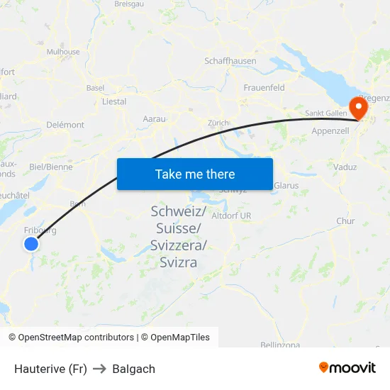 Hauterive (Fr) to Balgach map