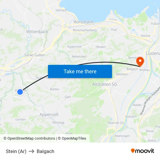 Stein (Ar) to Balgach map