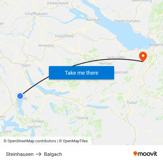 Steinhausen to Balgach map