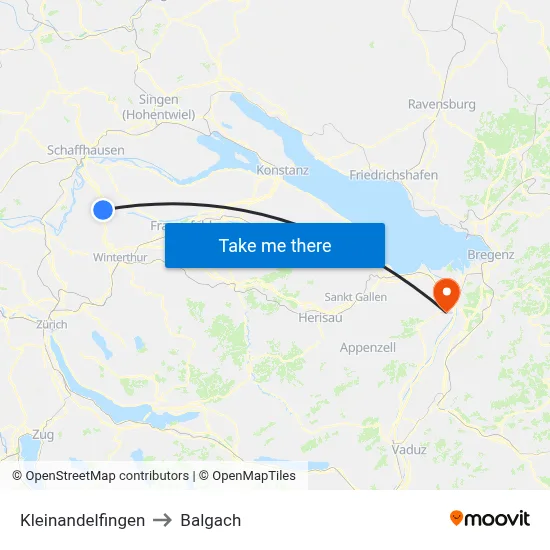 Kleinandelfingen to Balgach map