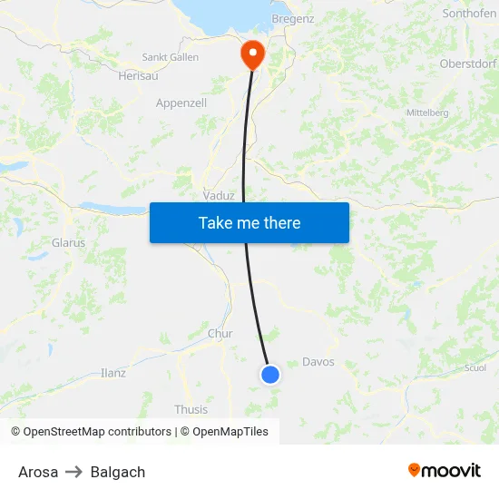 Arosa to Balgach map