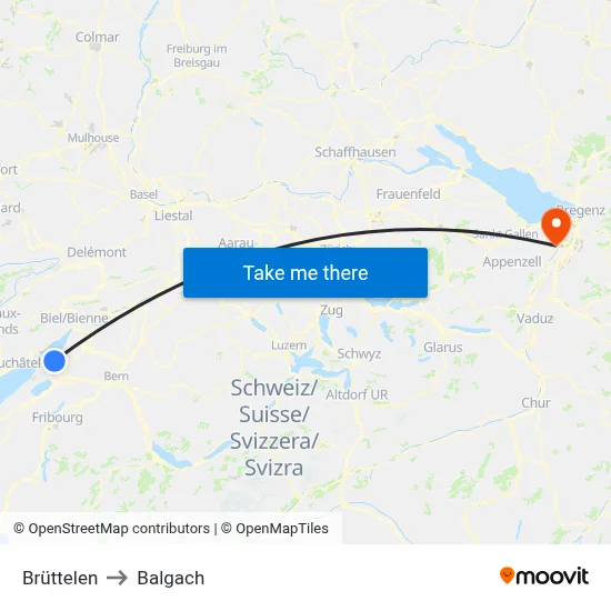 Brüttelen to Balgach map