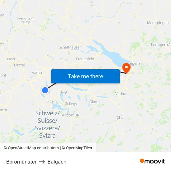 Beromünster to Balgach map