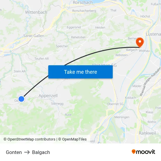Gonten to Balgach map