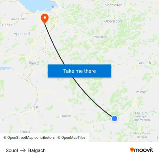 Scuol to Balgach map