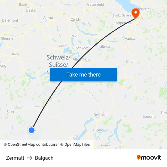 Zermatt to Balgach map