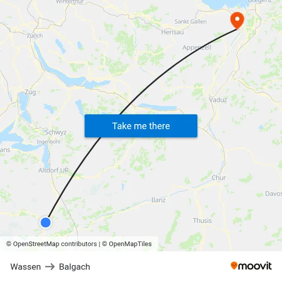 Wassen to Balgach map