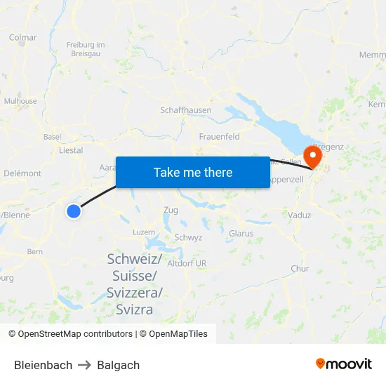 Bleienbach to Balgach map