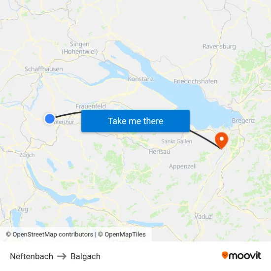 Neftenbach to Balgach map