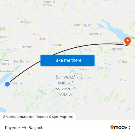Payerne to Balgach map