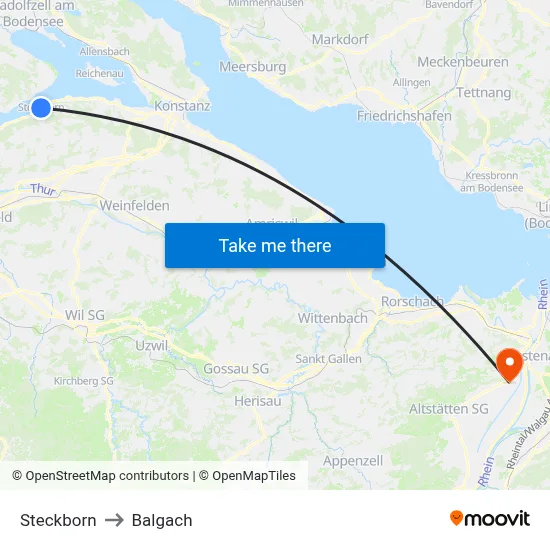 Steckborn to Balgach map